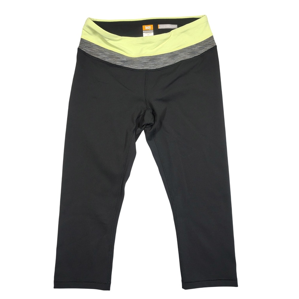 Lucy Leggings Womens Medium Black Neon Hatha Powermax Cropped Supplex Spandex